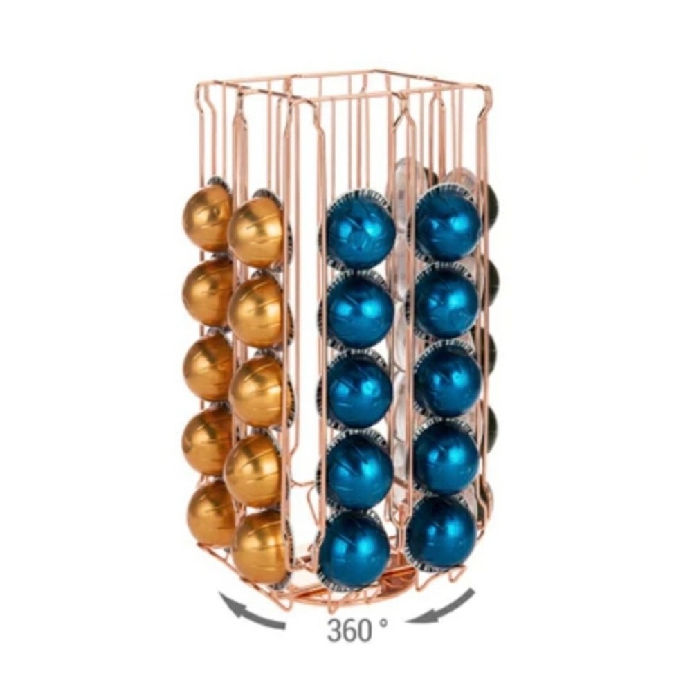 Copper Rotating Coffee Pod Holder Carousel Nespresso 48 Count Vertuo Organizer - Picture 7 of 7